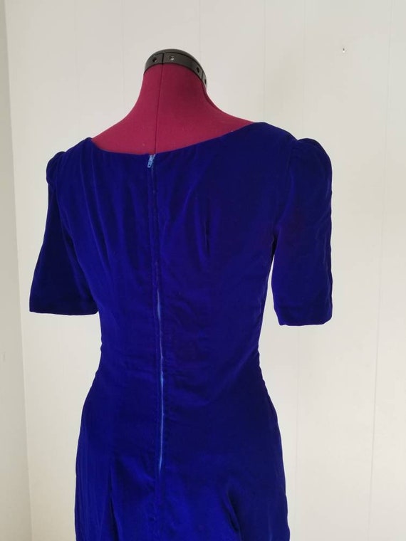 80s Blue Velvet Mini Dress - image 3