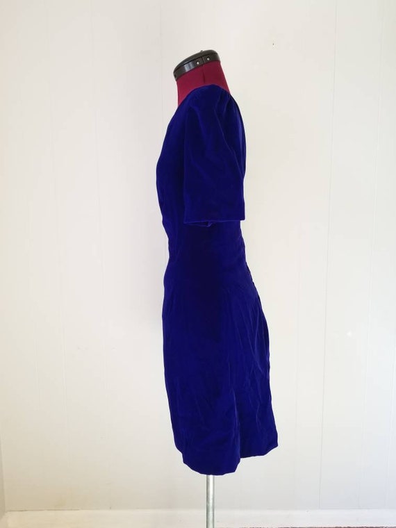 80s Blue Velvet Mini Dress - image 5