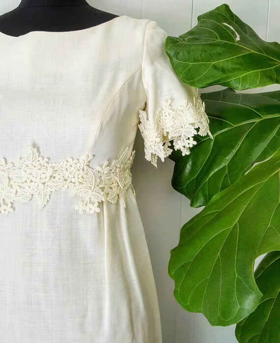 60s Jackie O Cream Linen Wedding Dress With Lace Applique Etsy