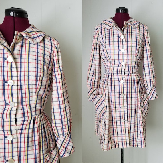 1970s Del Ann's Dallas Plaid Dress Red White and B