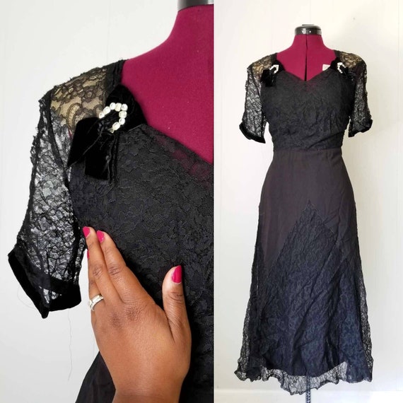 40s Mayda Williams Black Lace Evening Dress