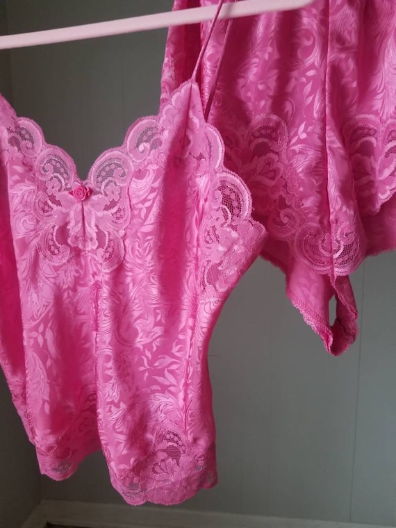 80s 90s Pink Lingerie Set - Lace Trim - Bubble Gu… - image 2