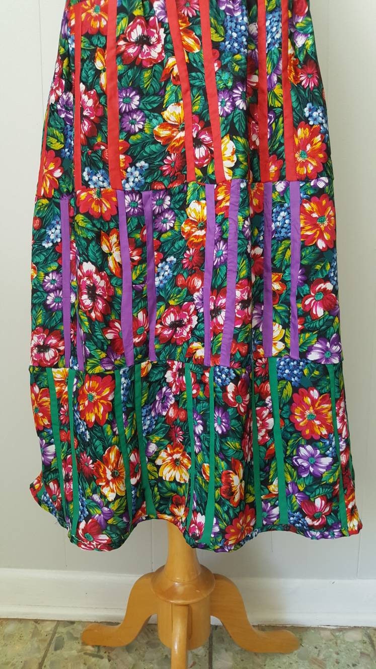 70s Handmade Colorful Floral Peasant Skirt - Etsy