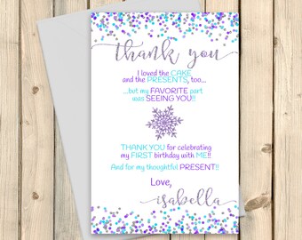 snowflake thank you card christmas gift thank you winter etsy