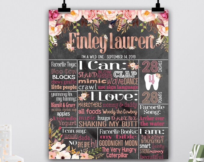 Digital Fall Floral Baby/'s Milestones Chalkboard Board Boho Wildflowers First Birthday Chalkboard Poster Tribal Wild One Birthday Theme