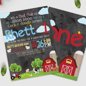Boy Farm Birthday Invitation Barnyard Bash Theme Old Etsy