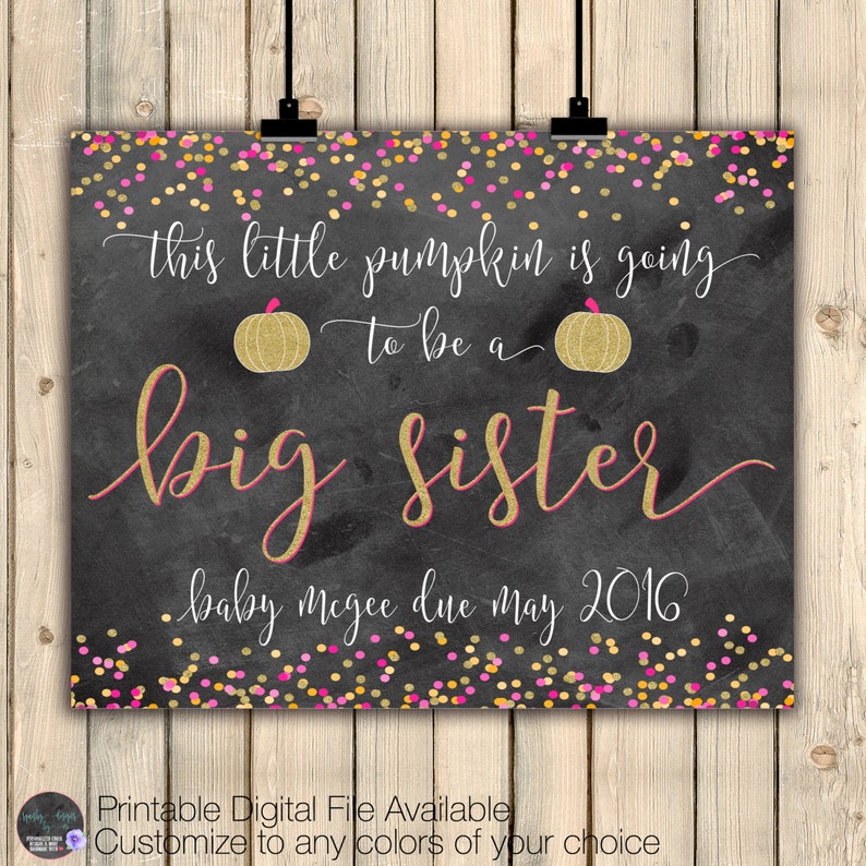 Download Little Pumpkin Big Sister Pregnancy Announcement Chalkboard | Etsy