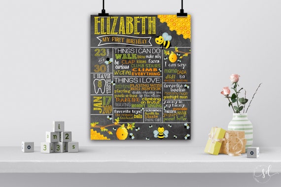 Bumblebee First Birthday Milestone Chalkboard Poster Board Etsy