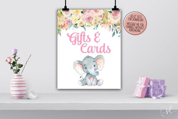 Elephant Gifts And Cards Sign Baby Shower Gift Table Sign Etsy