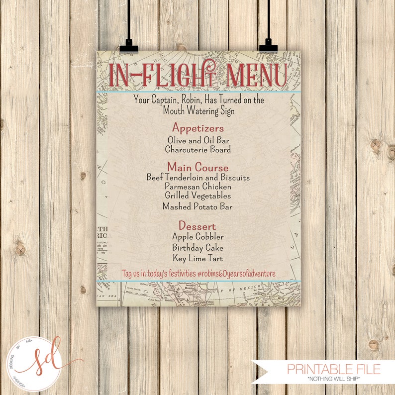 In-Flight Menu Old Map Destination Wedding Precious Cargo Baby Bridal Shower DIGITAL Vintage Travel Airplane Menu Card Aviation