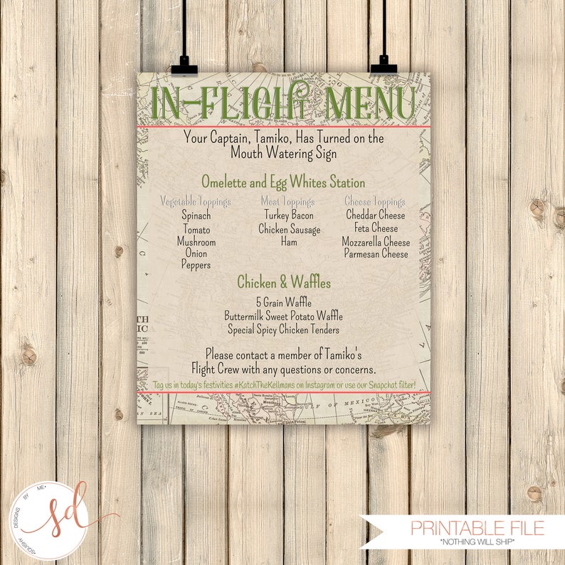 In-Flight Menu Old Map Destination Wedding Precious Cargo Baby Bridal Shower DIGITAL Vintage Travel Airplane Menu Card Aviation