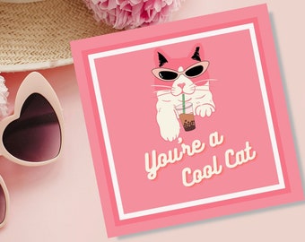 Instant Download Cool Cat Gift Tag Card, Hip Wenskaart voor een kattenliefhebber, Ontspannende Cat Gift Tag voor een verjaardagswens of gewoon omdat, 3x3