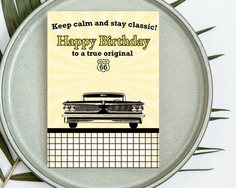 Aanpasbare Instant Download Stay Classic: Oldtimer auto verjaardagskaart, Retro verjaardagswensen, Oldtimer Verjaardag, Vintage Car Lover,