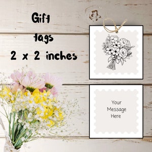 Elegante bloemen boeket cadeau tag-vintage botanische illustratie-zwart-witte bloem tag voor verjaardagen, bruiloften, jubilea, 2x2 SQ