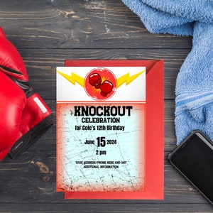 Instant Download, Boys Birthday Boxing Theme Invitation 5x7,  Customizable Birthday Party Invite with Boxing Gloves Design, Sport Theme Bday