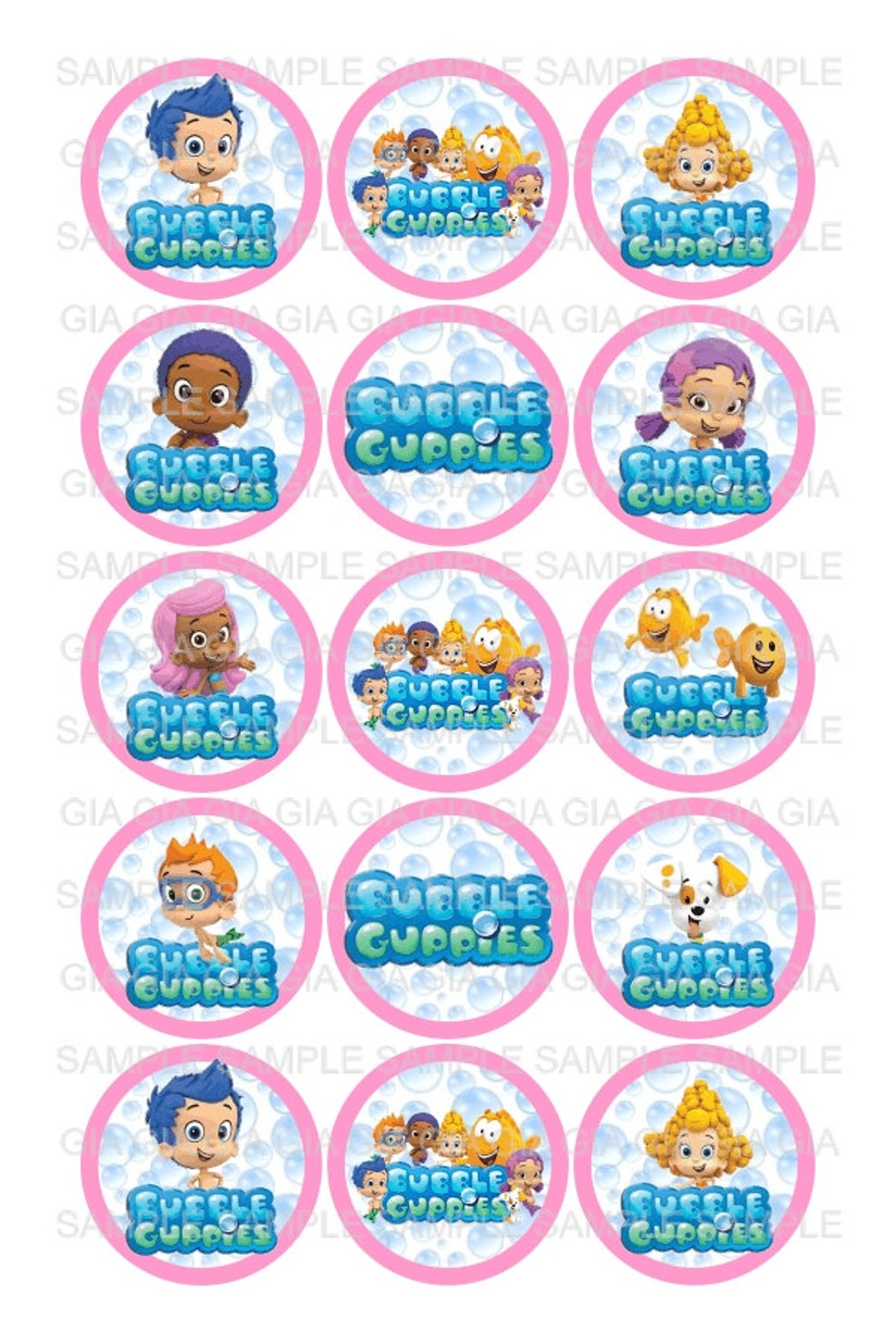 Bubble Guppies Pink - 1 Inch Bottle Cap Images 4x6 Printable Bottlecap ...