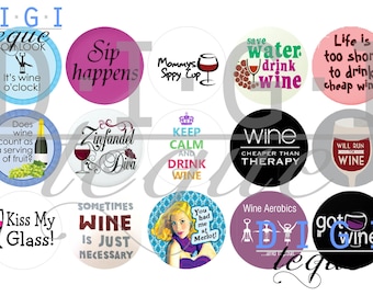 Wine Sayings - 1 inch Bottle Cap Images 4x6 Printable Bottlecap Collage INSTANT DOWNLOAD