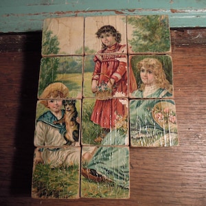 Antique Wooden Picture Blocks /  Lithograph Children&#39;s Blocks / Vintage Wood Toys