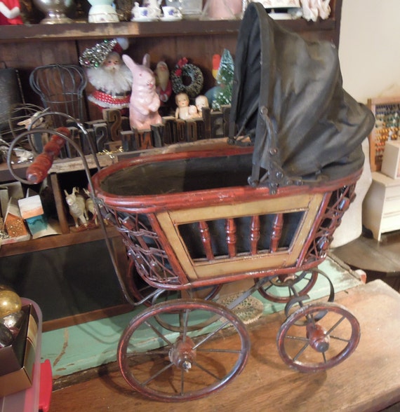 antique wicker doll stroller