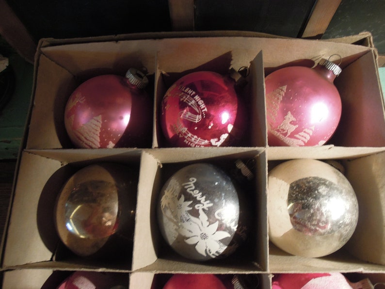 Vintage Shiny Brite Ornaments / Set of 12 Glass Ornaments / Etsy