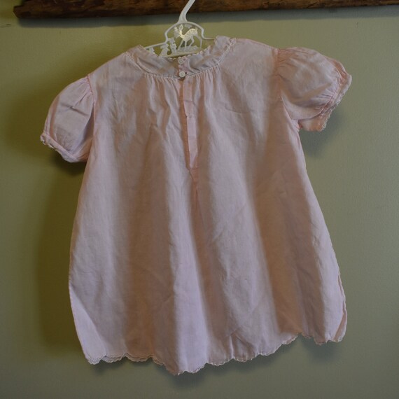 Vintage Pink Embroidered Cotton Baby Dress / 1950… - image 2