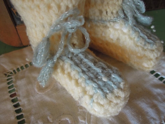 Vintage Knit Baby Booties / Antique Wool Knit Boo… - image 2