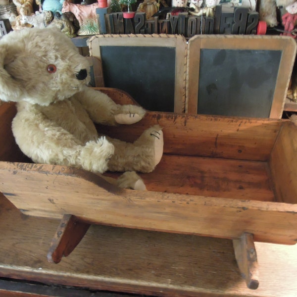 Vintage Primitive Doll Bed / Antique Rocking Cradle / Wood Rocking Bassinet