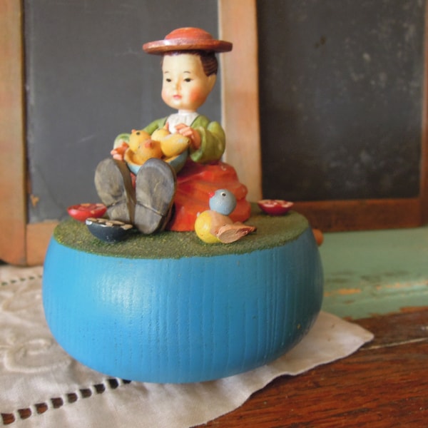 Vintage Reuge and Anri Music Box / Musical Reuge Anri Girl / Hand Carved Wooden Anri / Collectible Anri / Made In Italy