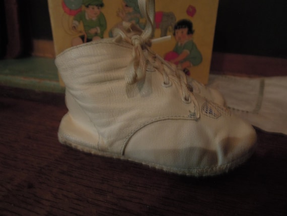 Antique Leather Baby Bots / Blue Accent Baby Shoe… - image 4