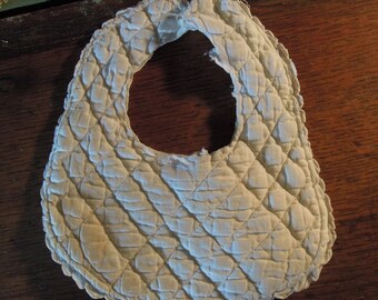 Vintage Baby Bib White  / Hand Made Quilted Bib