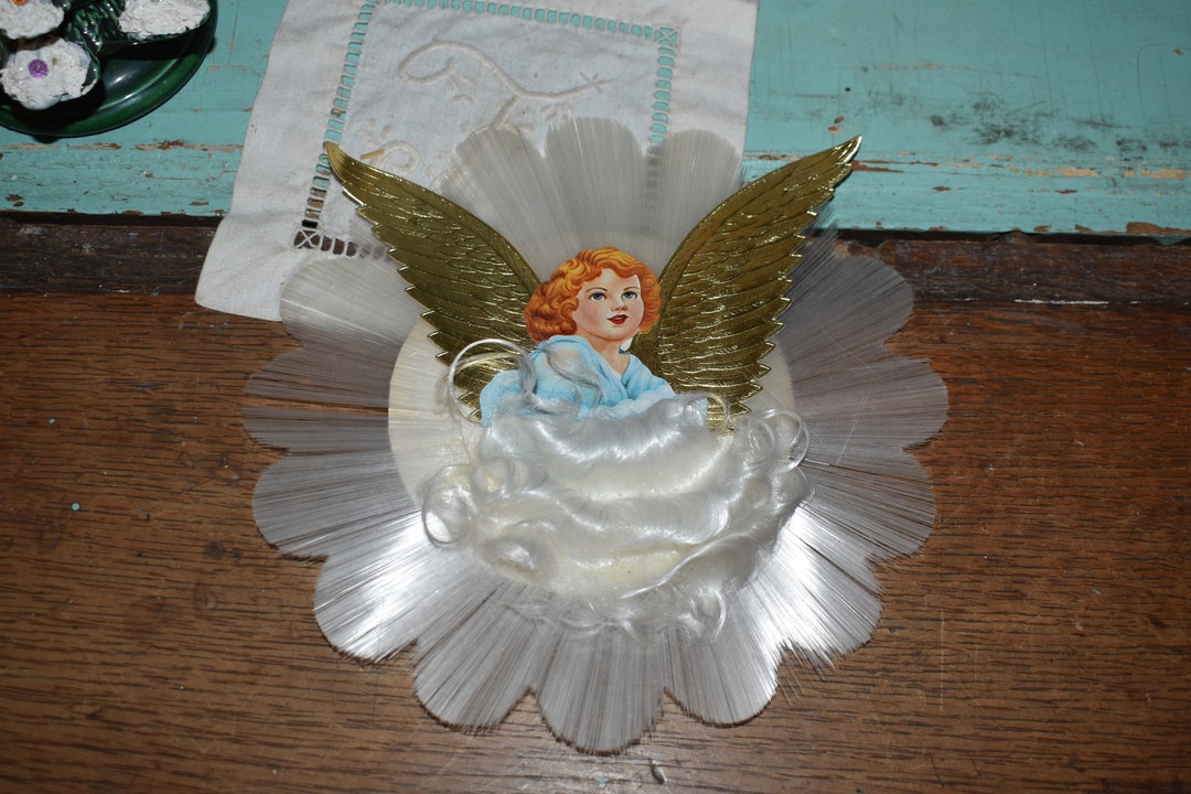 Antique Angel Tree Topper / Spun Glass & Gold Tree Topper / Vintage