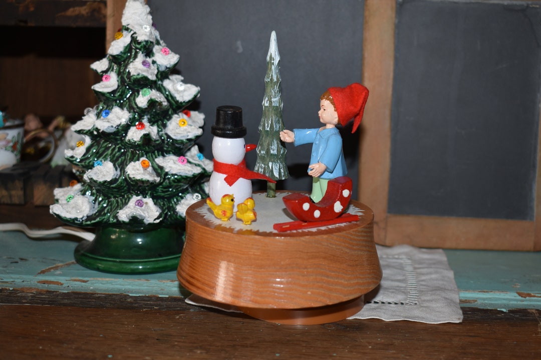 Vintage Anri Music Box / Musical Reuge Anri Boy and Snowman / Etsy