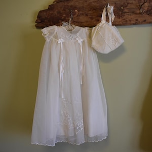 Vintage Baby Coat And Dress with Bonnet / Three Piece Christening Coat / Vintage Baby Dress with Coat and Matching Bonnet