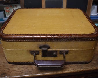Vintage Paper Tweed Suitcases / 1940's Luggage / Storage Case / Stack-able Display / Brown Tweed Child's Suitcase