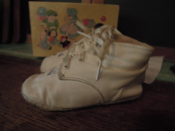 Antique Leather Baby Bots / Blue Accent Baby Shoe… - image 6
