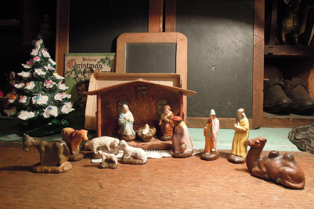Antique Miniature Christmas Nativity / Saint Joseph Mary and Jesus ...