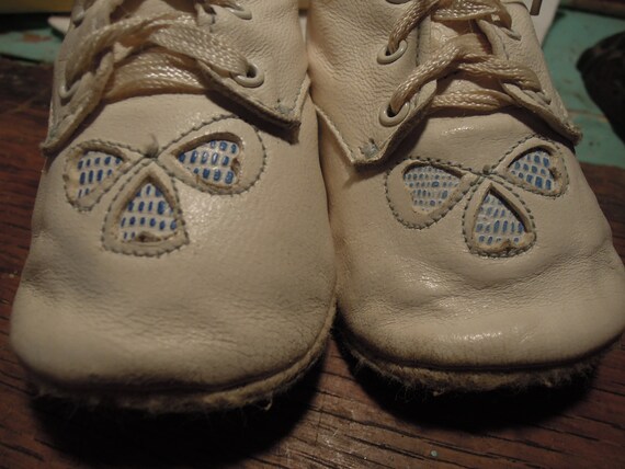 Antique Leather Baby Bots / Blue Accent Baby Shoe… - image 2