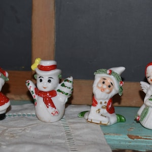 Vintage Christmas Ceramic Figurines / Four Figurines Santa Snowman Angel Elf