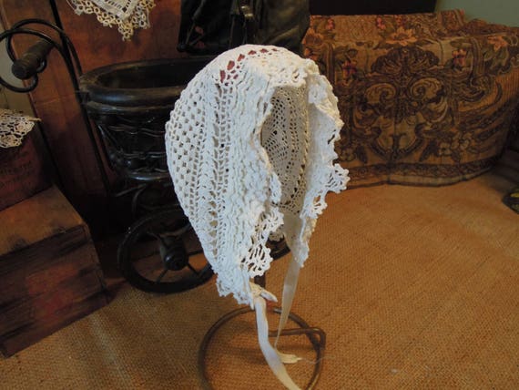 Victorian Crochet Lace Baby Bonnet / German Hand M