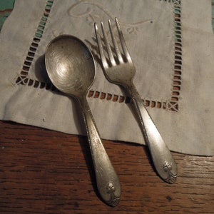 Vintage Rogers & Sons Baby Silverware Set / Pair of Baby Spoon and Fork / Rogers Silver Plate Spoon and Fork