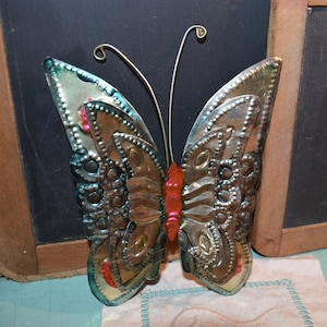 Vintage Tin Butterfly Ornament / Made in Mexico