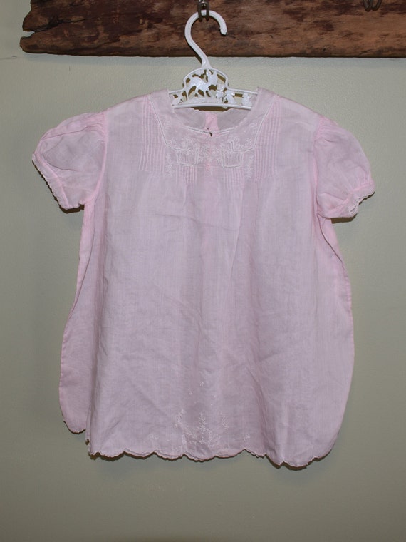 Vintage Pink Embroidered Cotton Baby Dress / 1950'