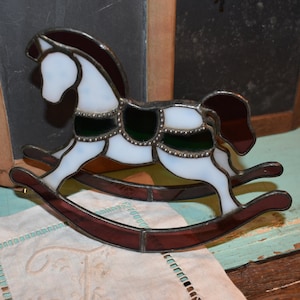 Vintage Stain Glass Rocking Horse /  Glass Table Top Christmas Décor
