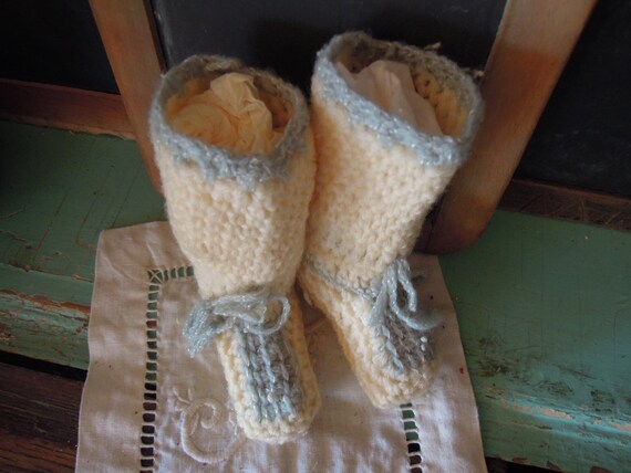 Vintage Knit Baby Booties / Antique Wool Knit Boo… - image 3