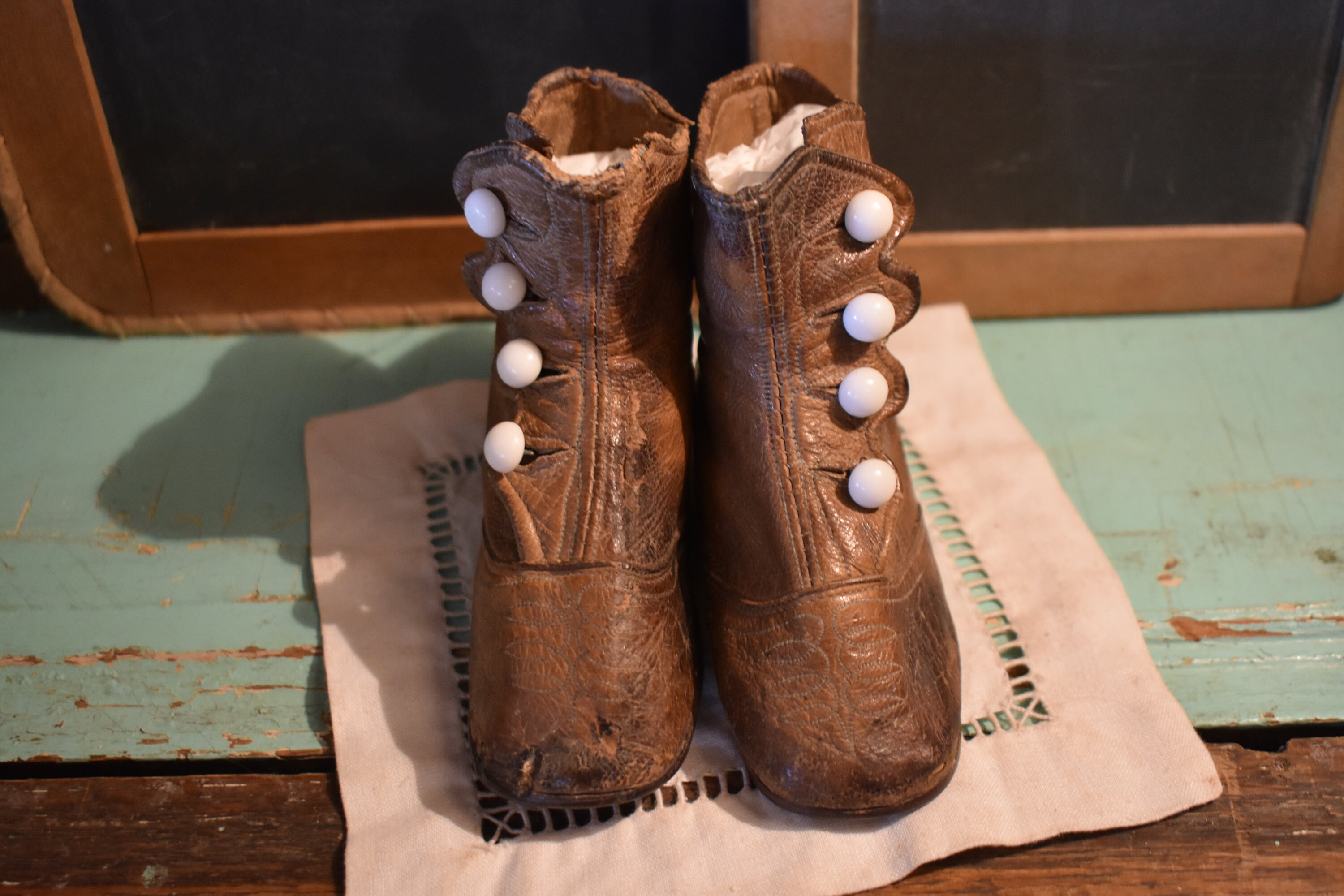 アンティークベビーブーツ二足 1930s Antique Baby Boots Vintage Victorian High Top Baby Boots / Antique Brown Leather Baby