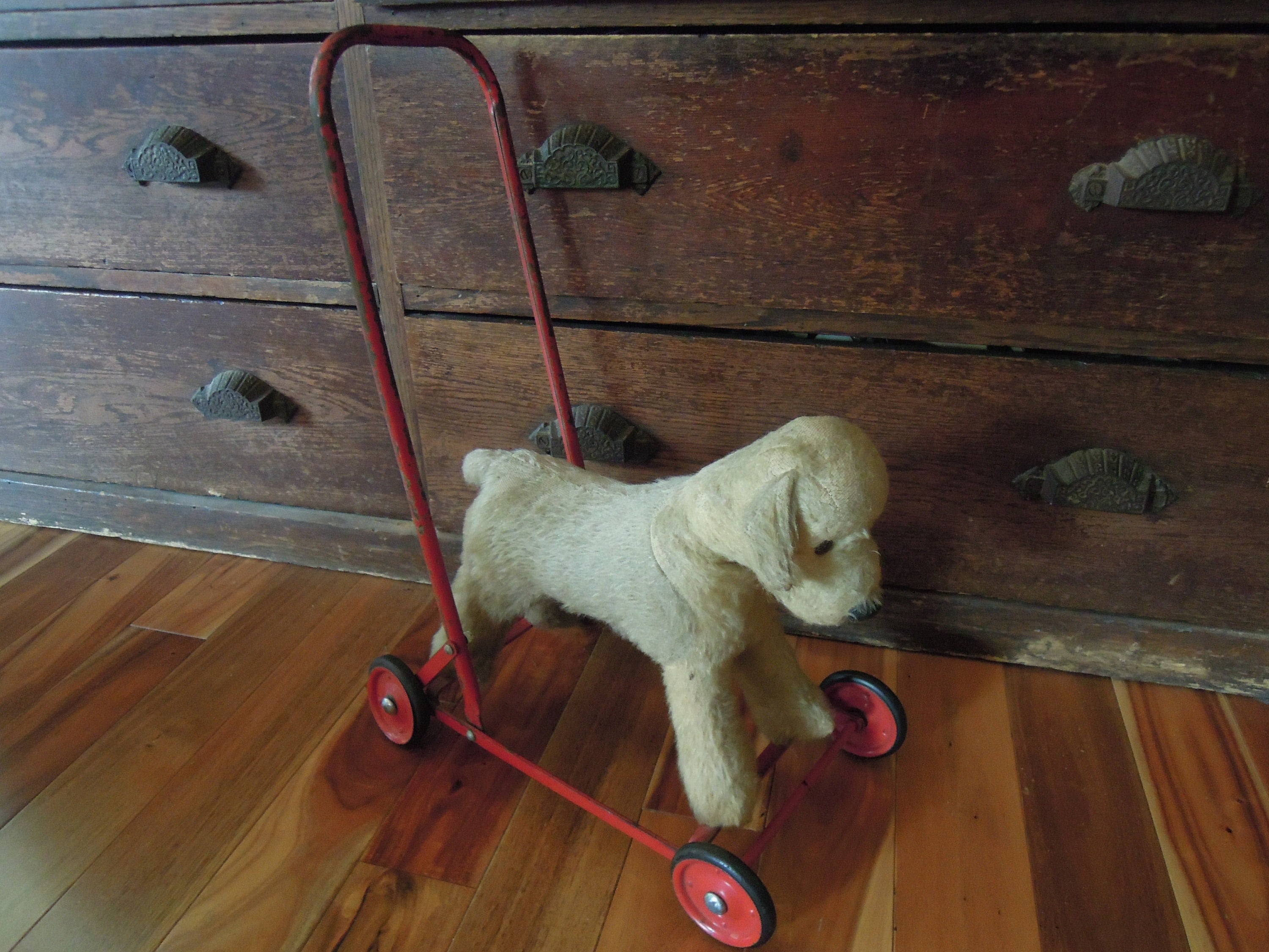 Antique Stuff Dog Push Toy on Wheels Chiltern Toy