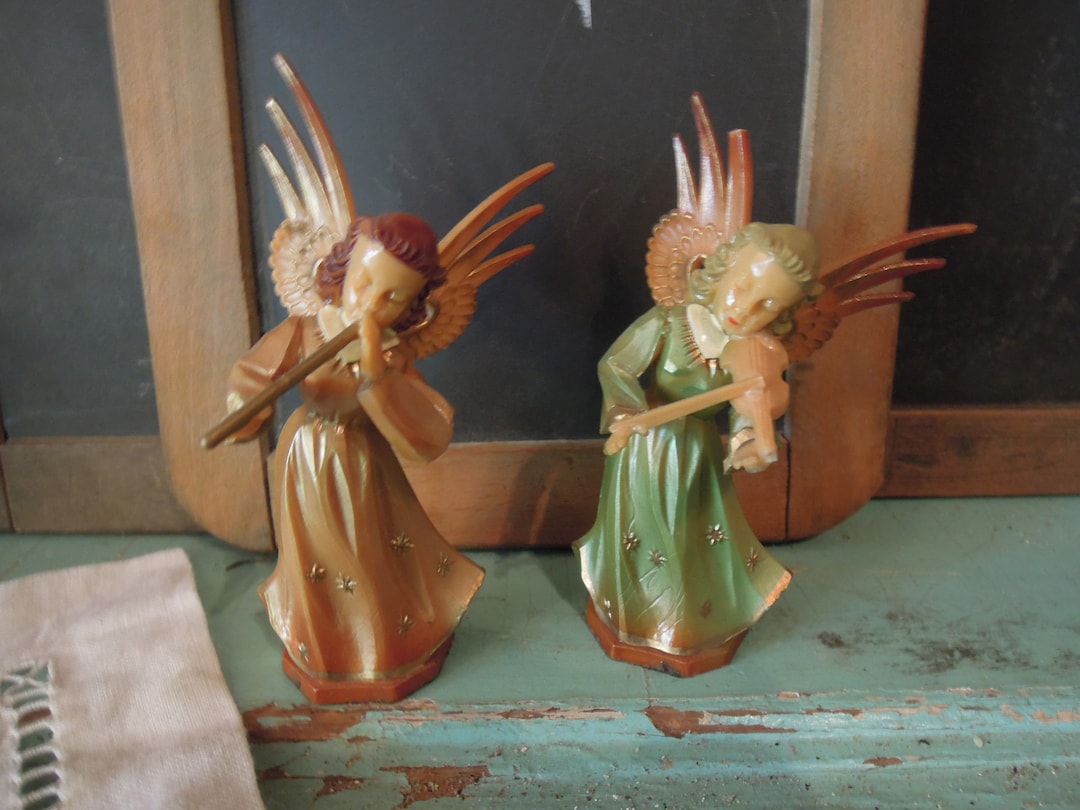 Vintage Angel Ornaments / Two Plastic Angel Figurines / Made Etsy