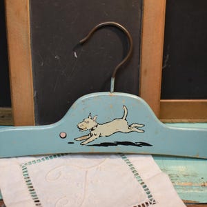 Vintage Child&#39;s Wood Hangers / Blue Wood Dog Hangers / Vintage Baby Hangers