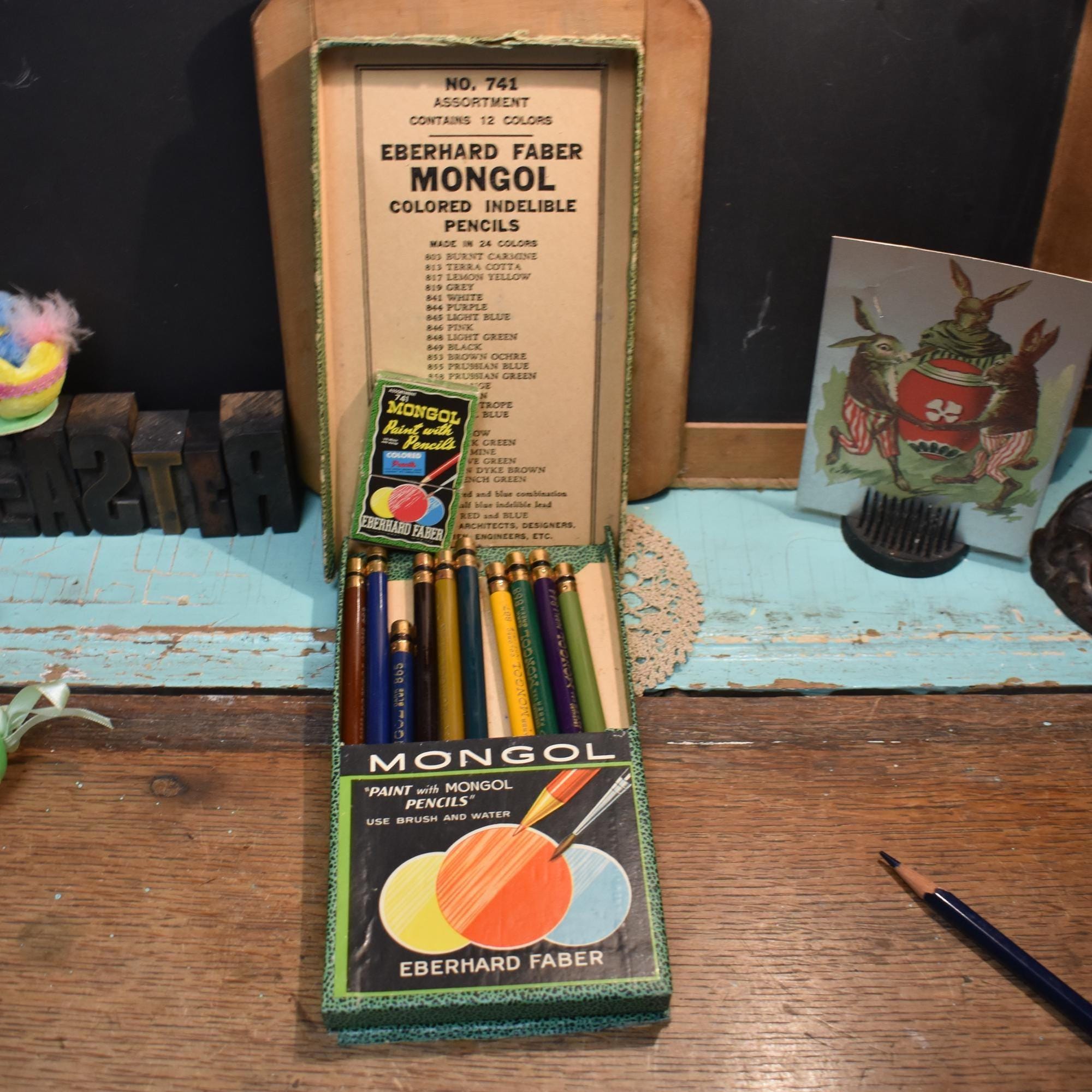 Vintage Eberhard Faber Box of 12 Colored Pencils and Mini Box