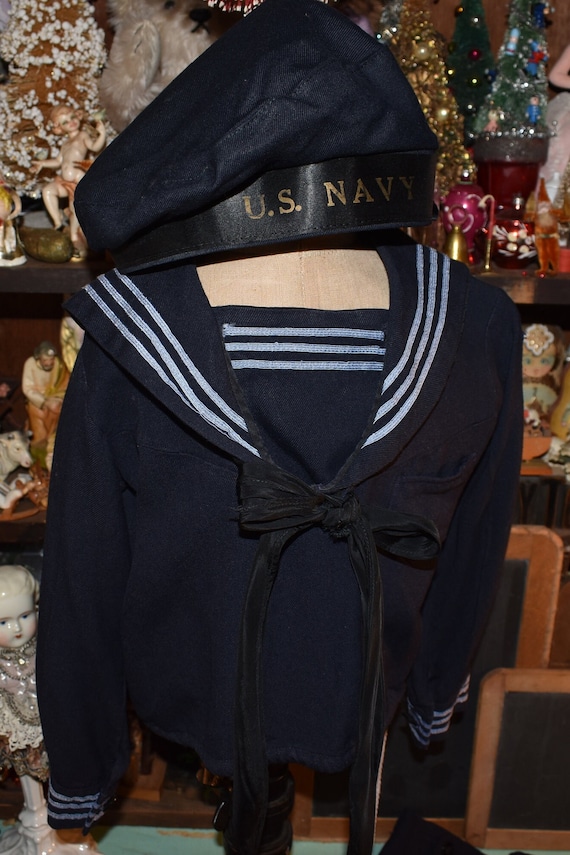 Vintage Sailor Suit and Hat / Childs Blue Navy Sui